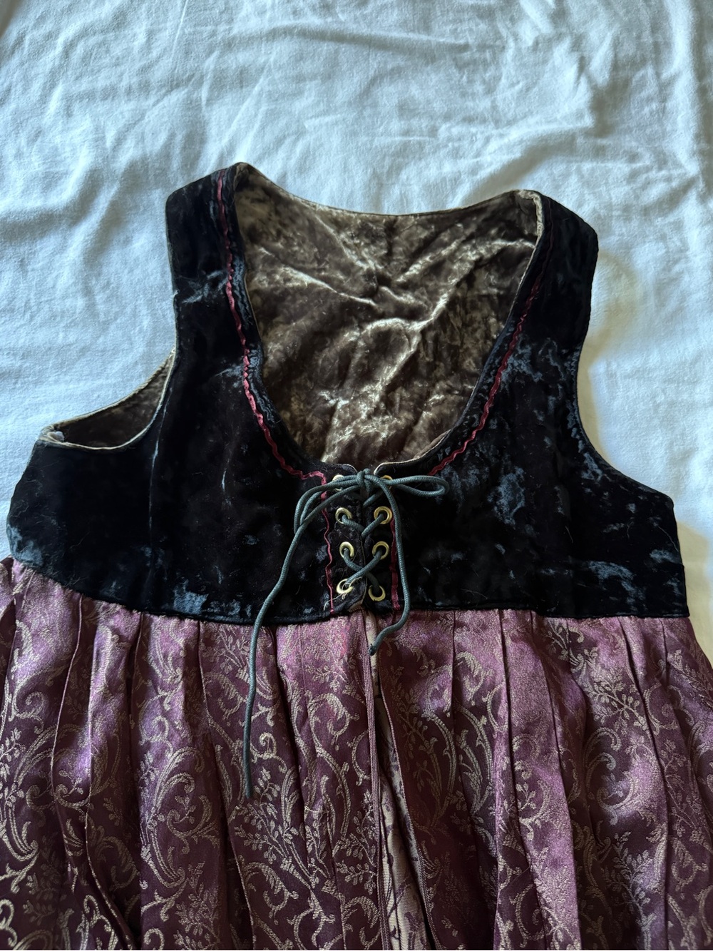 Vintage 90s Cykxtees Black Velvet & Burgandy Brocade Goth Renaissance Maxi